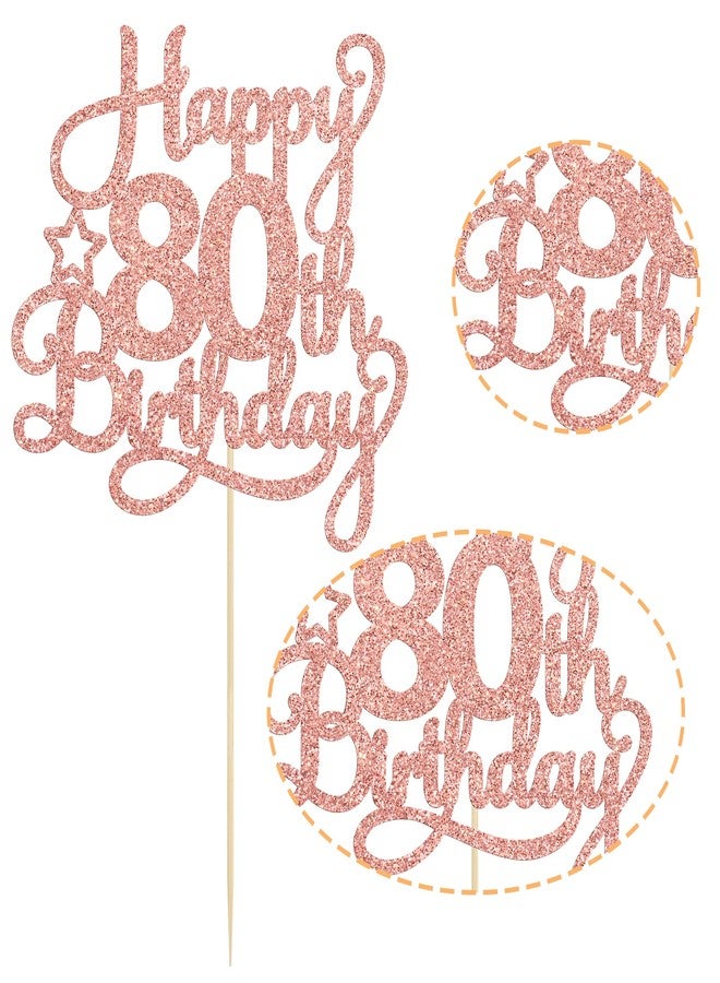 Ephlyn 1 Pack Happy 80th Birthday Cake Topper Rose Gold Glitter 80 & Fabulous Cheers to 80 Years Old Birthday Cake Pick for Celebrating 80th Birthday Anniversary Party Cake Decorations Supplies - Image 3